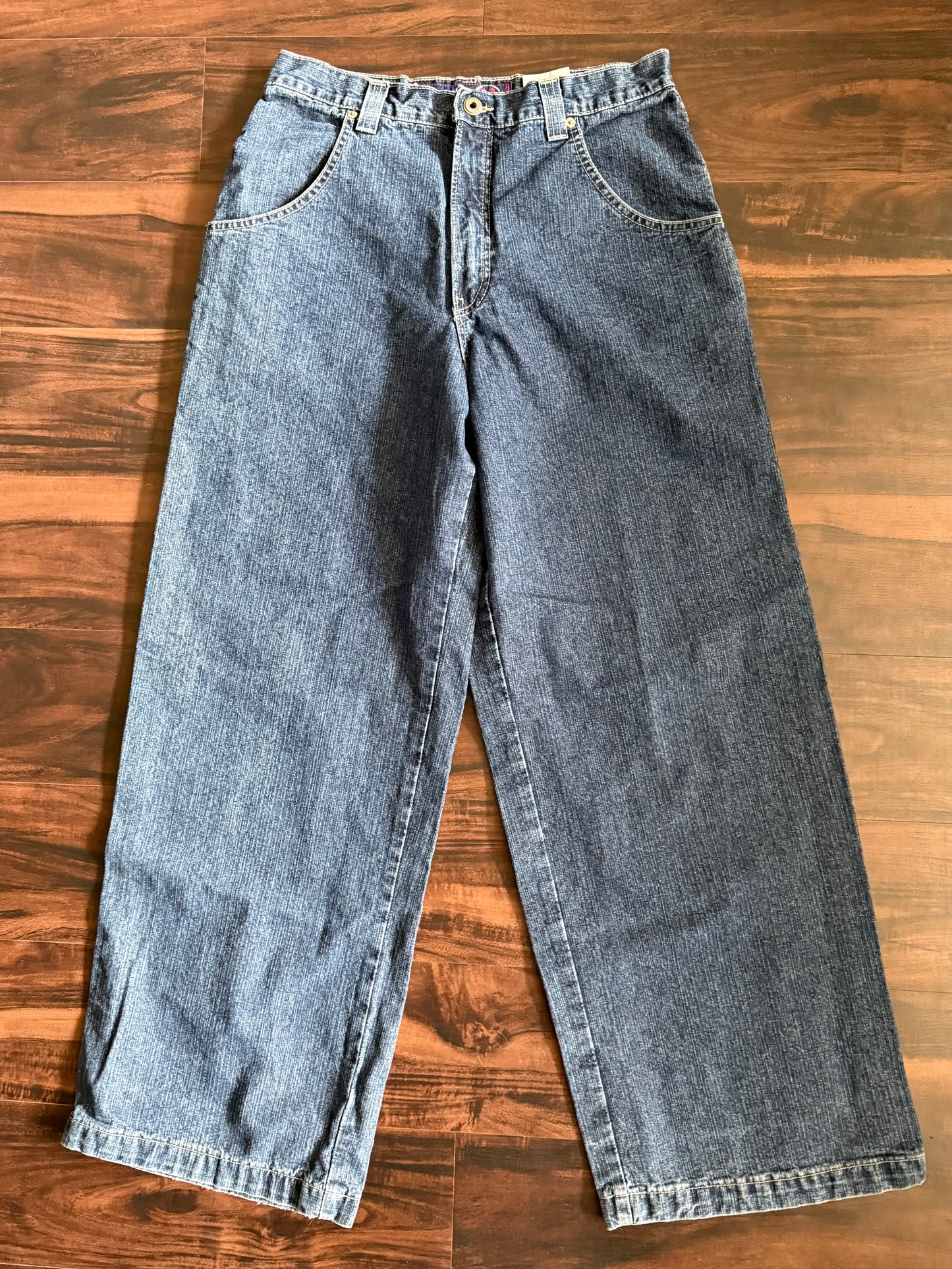 Vintage Y2K JNCO Dark Wash Embroidered Tribal Denim Blue Jeans- 32x33