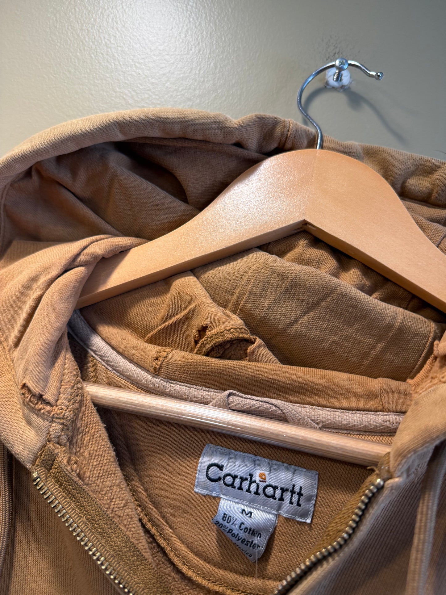 Vintage Carhartt Tan Distressed Hoodie Sweatshirt- M