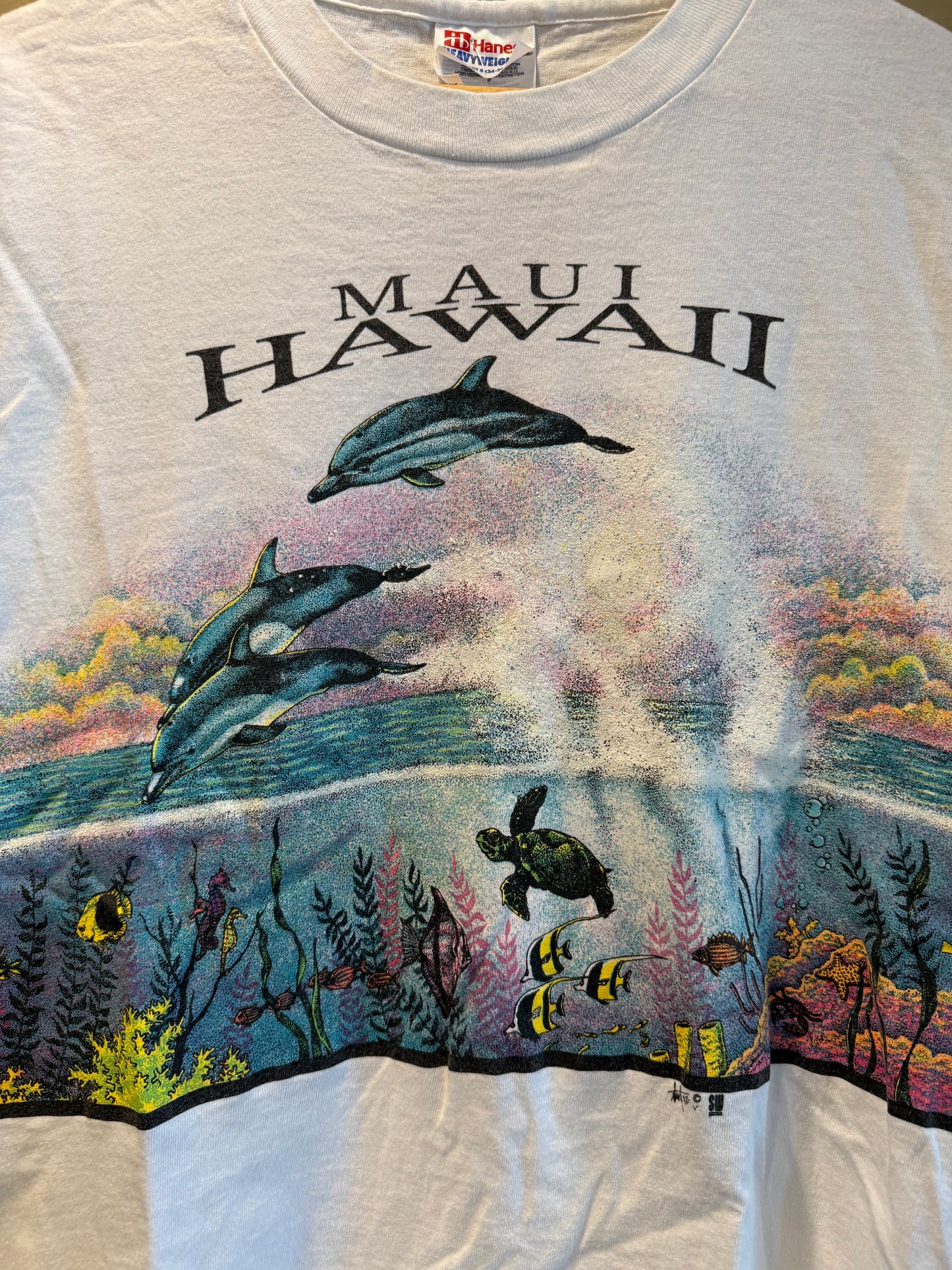 Vintage Maui Hawaii Dolphins & Sea Life Nature T-Shirt- M