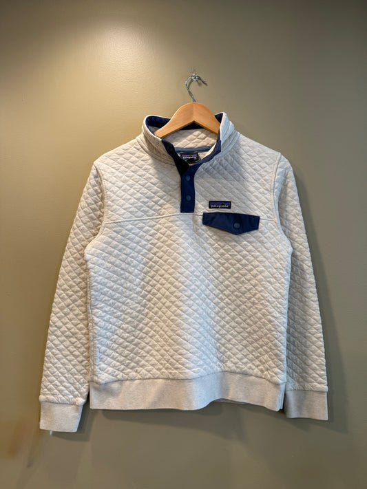 Vintage Patagonia White & Navy Blue Quilted Snap-T Jacket- S