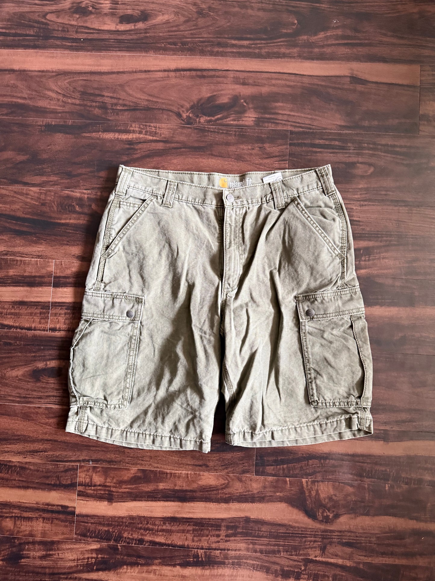 Carhartt Olive Green Relaxed Fit Cargo Shorts- 36
