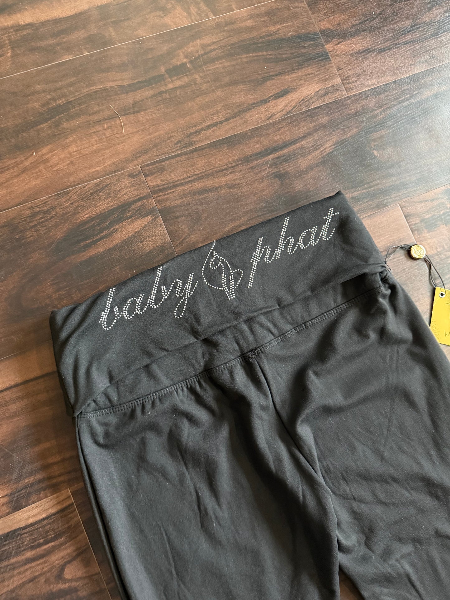 Baby Phat Rhinestone Roll Over Black Leggings- L
