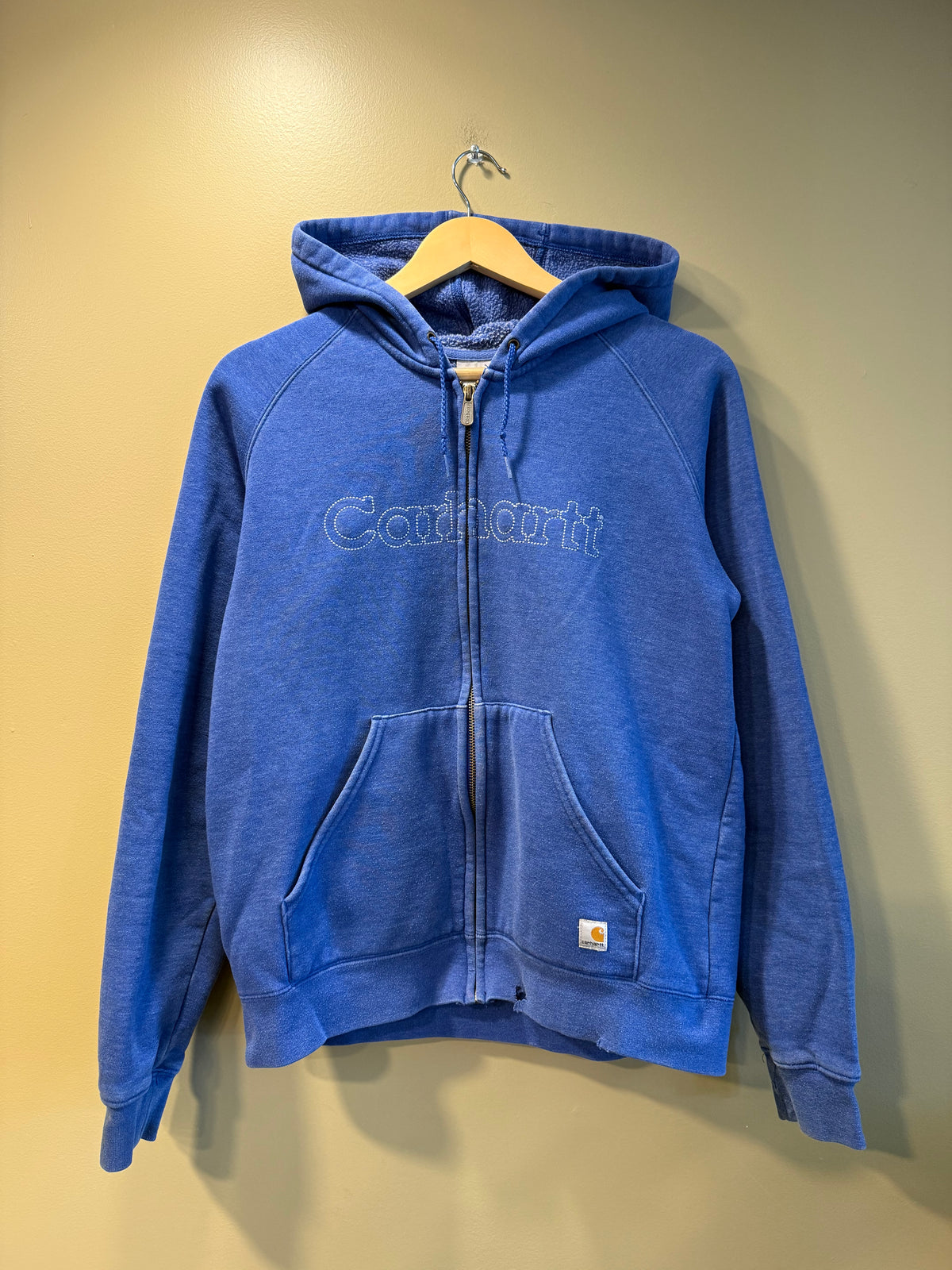 Vintage Carhartt For Women Blue Zip-Up Hoodie Sweatshirt- L