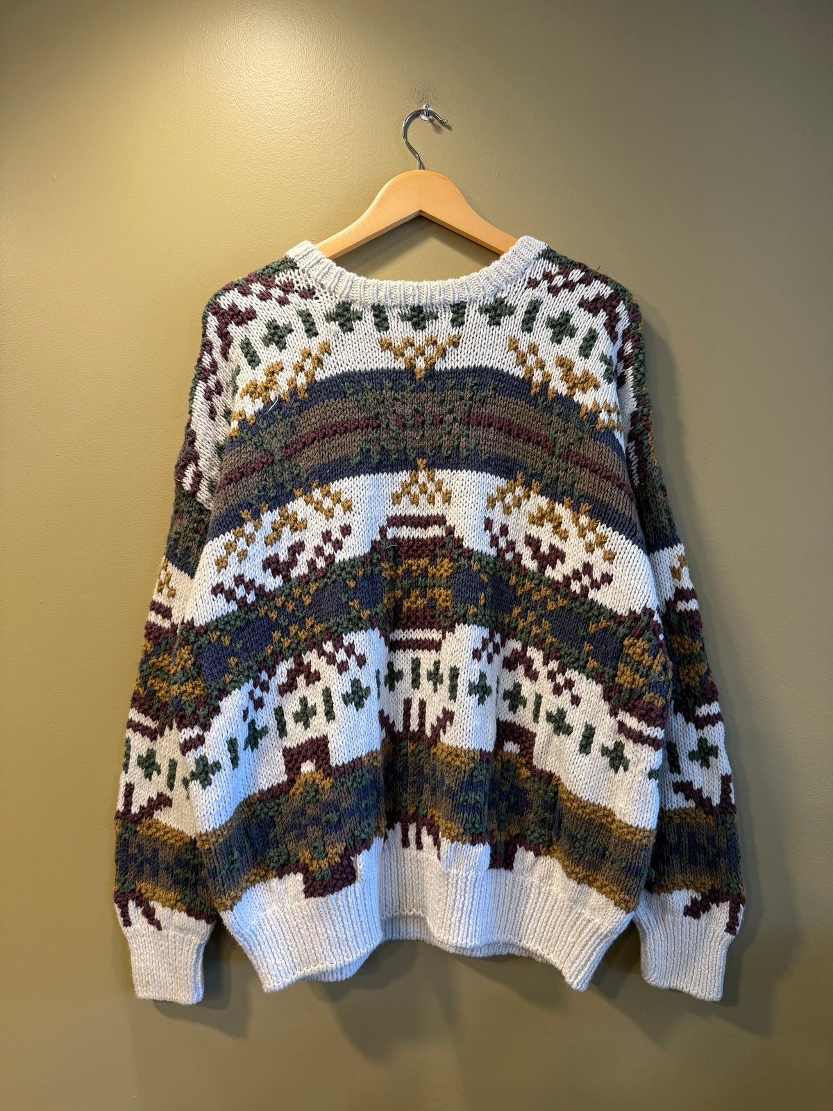 Vintage Structure Hand Knit Patterned Sweater- L