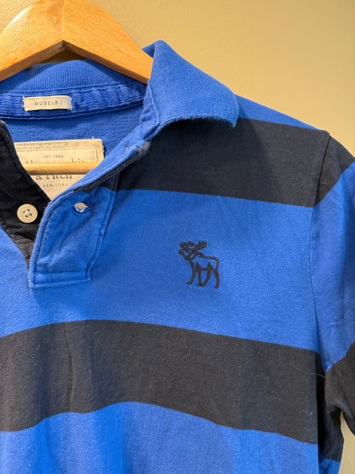 Vintage Abercrombie & Fitch Blue & Black Striped Polo Shirt- M