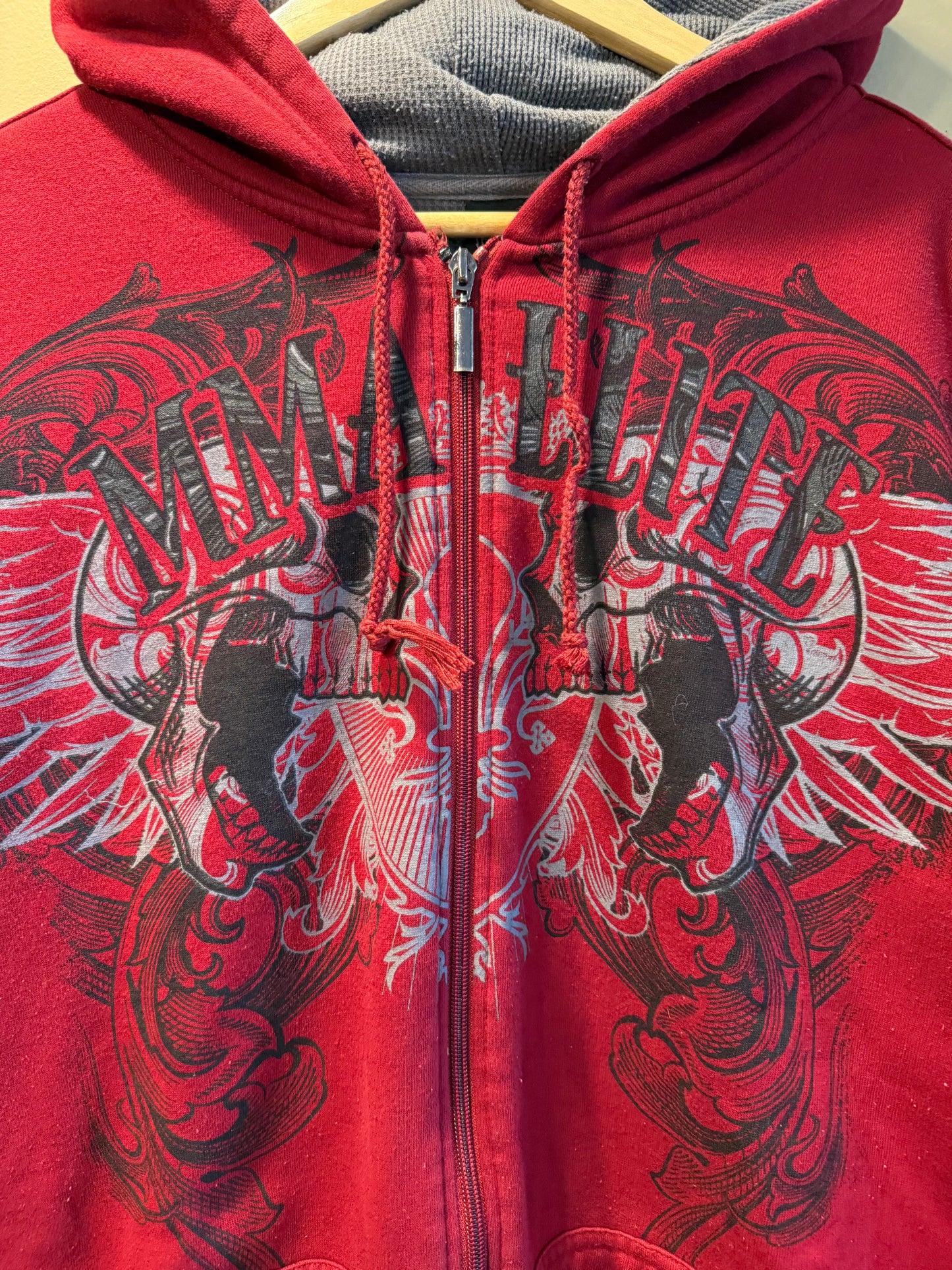 Vintage MMA Elite Red Zip-Up Hoodie Sweatshirt- XL