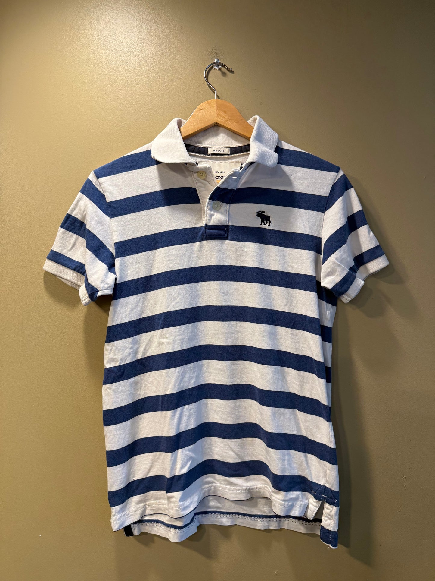 Vintage Abercrombie & Fitch Blue & White Striped Polo Shirt- L