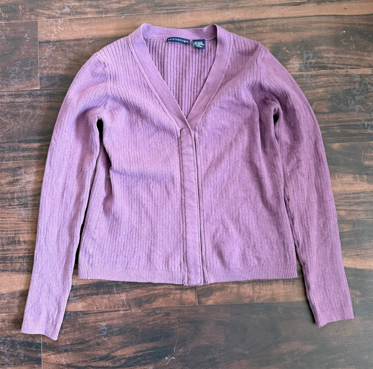 Anthropologie Purple Fasten Closure Ribbed Caridgan- M