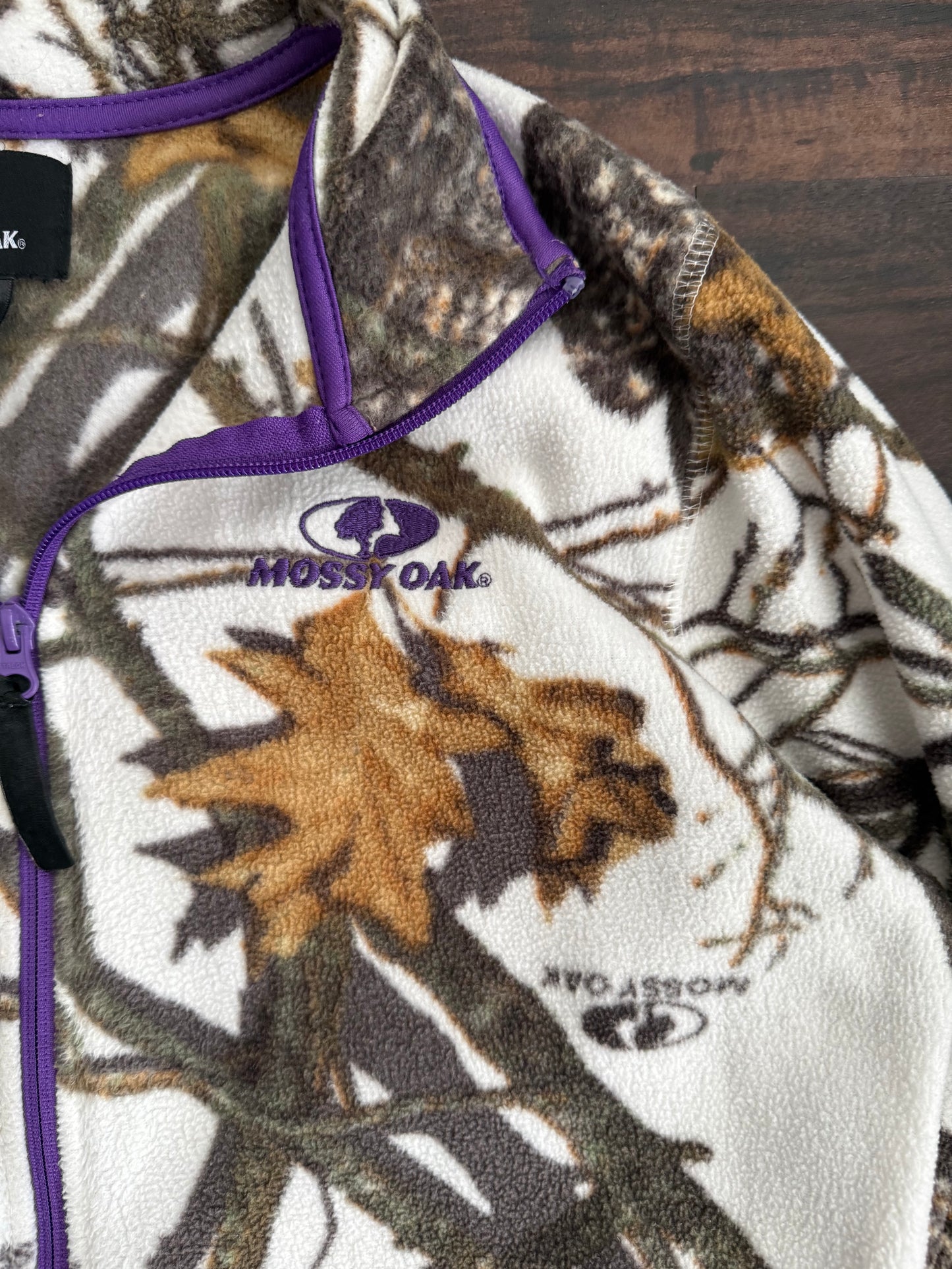 Vintage Mossy Oak Women’s Purple Snow Tree Camouflage Fleece Jacket- M