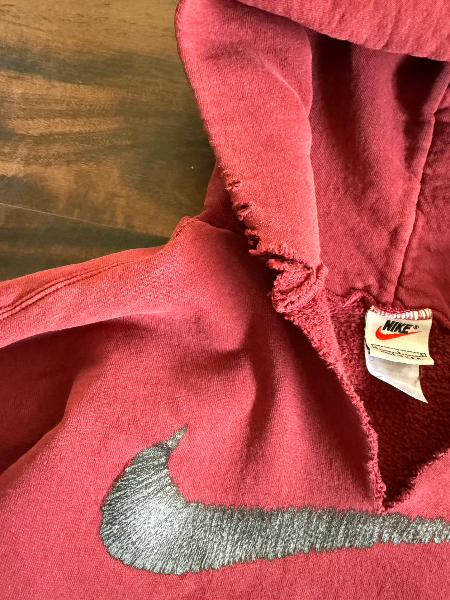 Vintage Nike Chopped Neck Big Swoosh Maroon Hoodie Sweatshirt- L