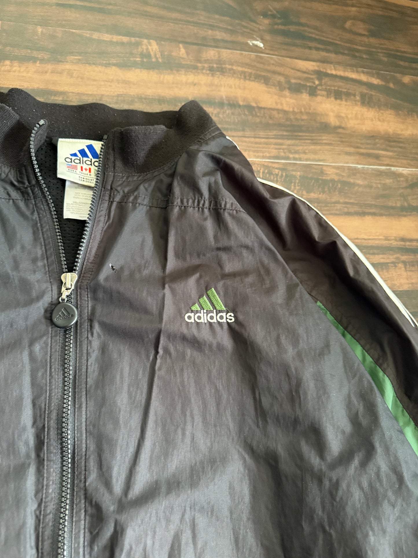 Vintage Y2K Adidas Green & Black Zip-Up Windbreaker Jacket- XL