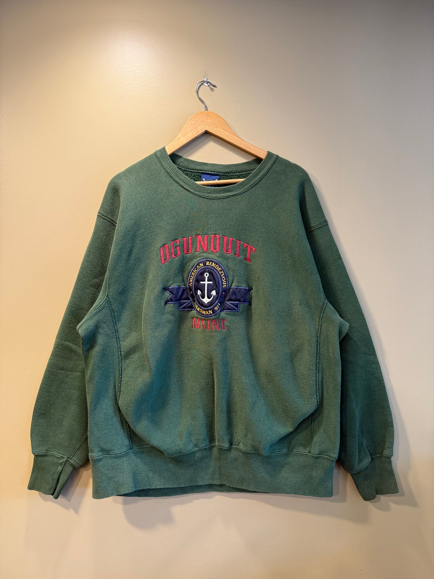 Vintage Ogunquit Maine Sailing Green Crewneck Sweatshirt- XL