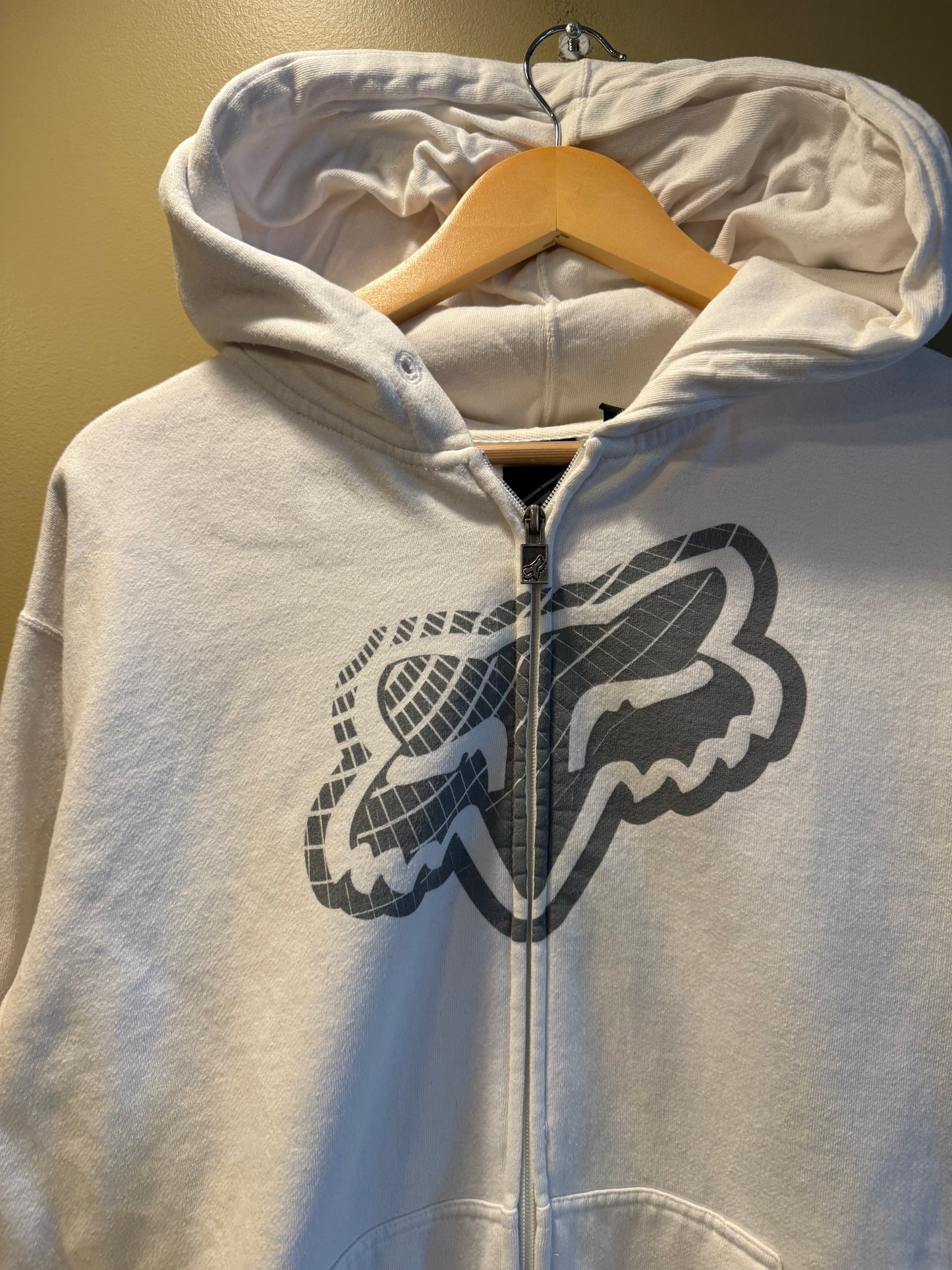Vintage Fox Racing White Zip-Up Hoodie Sweatshirt- L