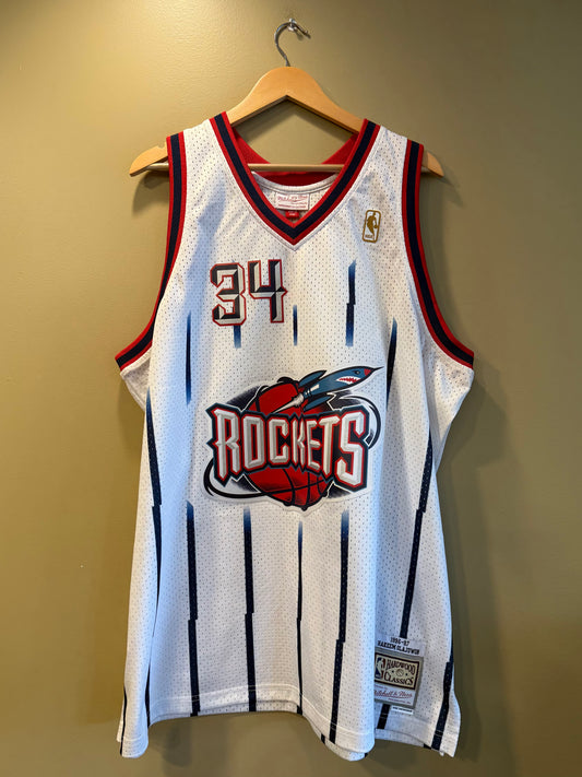 Vintage Mitchell & Ness Hakeem Olajuwon Houston Rockets White NBA Jersey- XXL