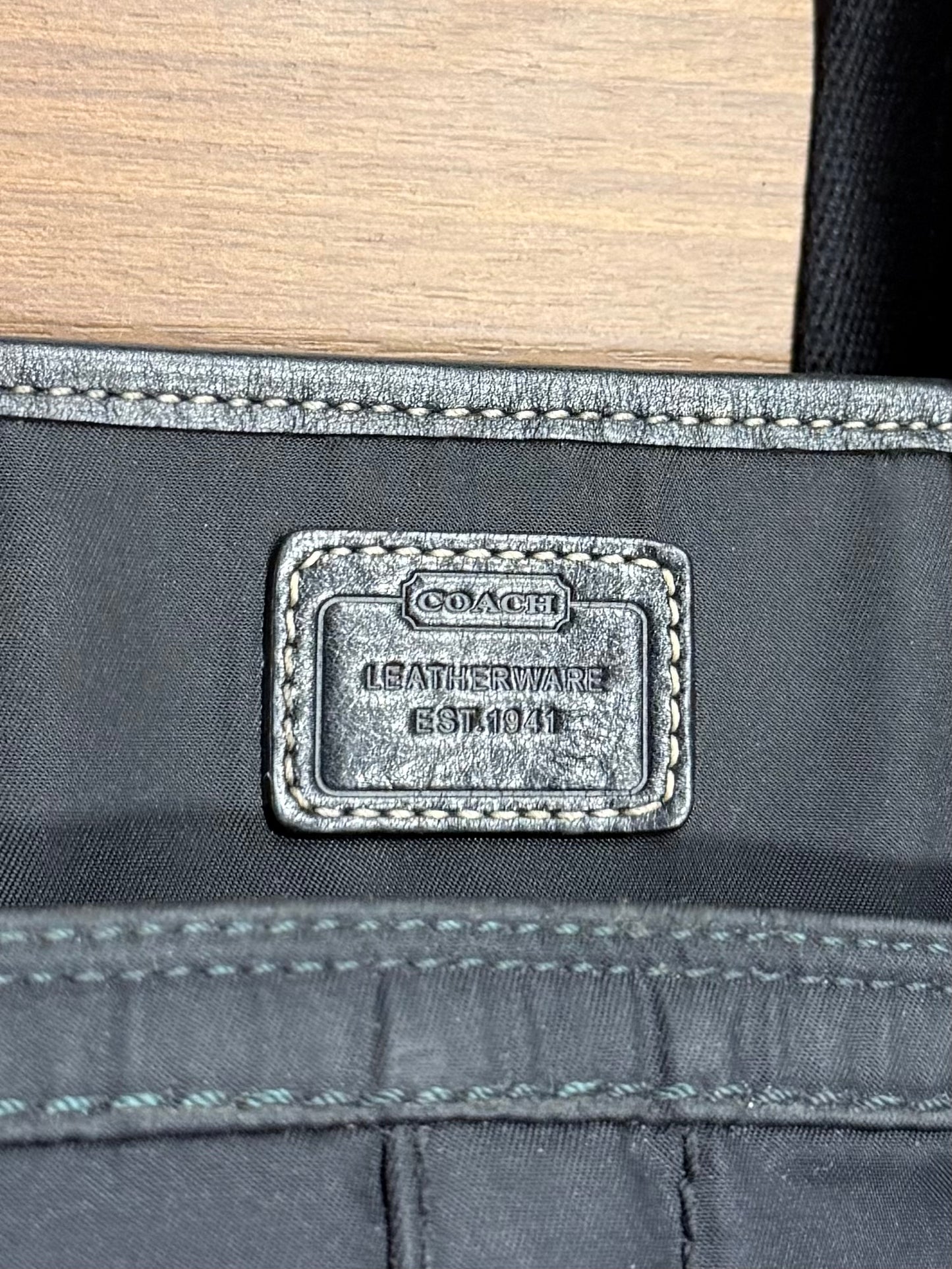 Vintage Coach Hampton Nylon Tote Purse Bag Black Teal L0668-F10695