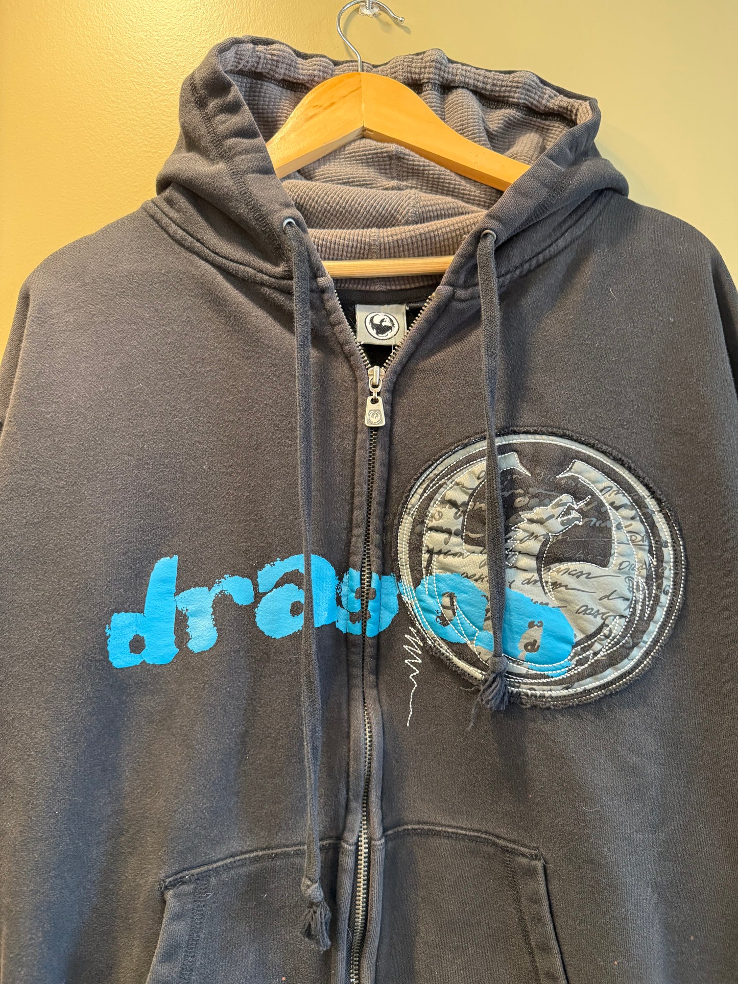 Vintage Y2K Dragon Thermal Lined Zip-Up Hoodie Sweatshirt- M