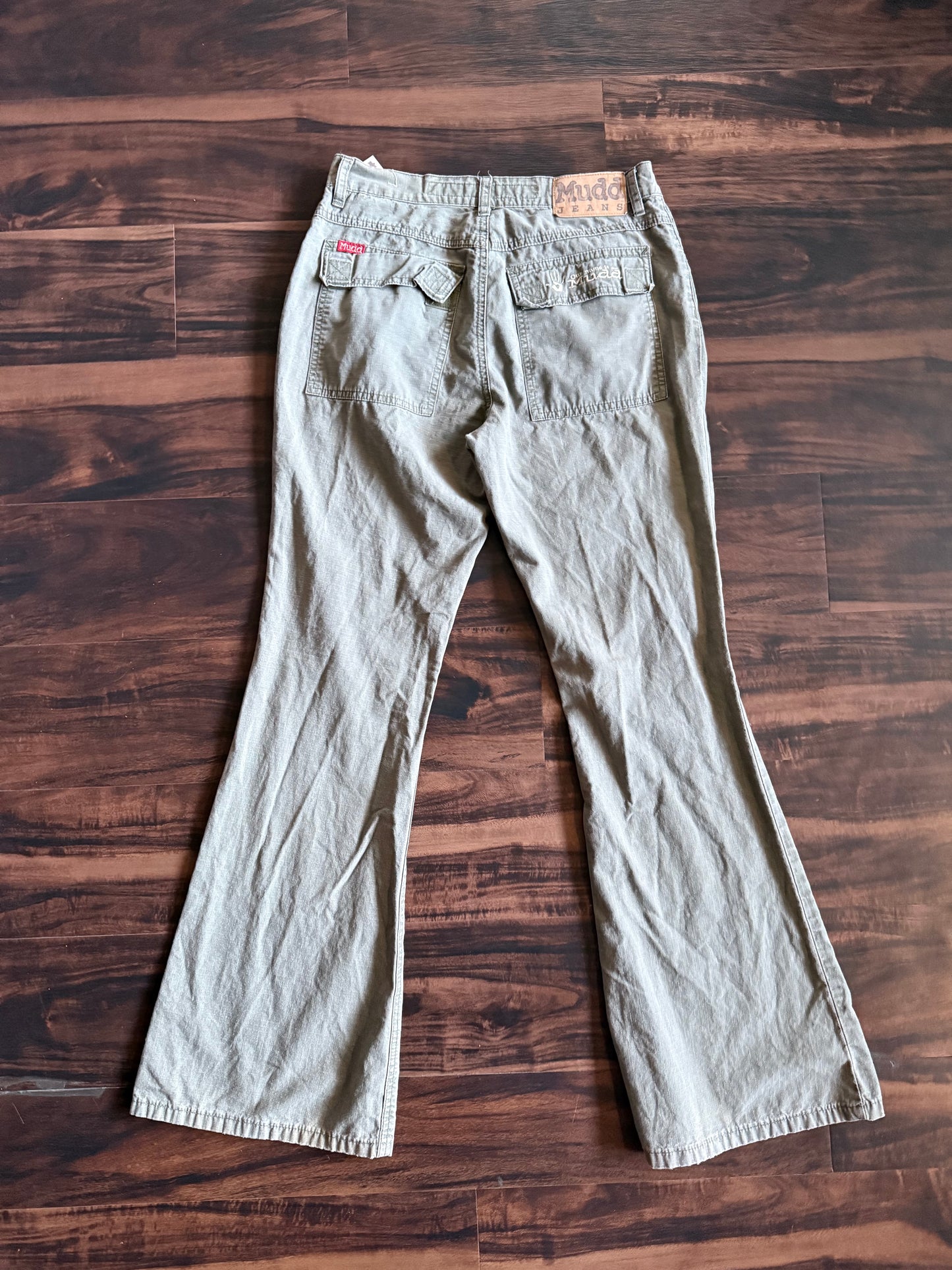 Vintage Y2K Mudd Jeans Green Canvas Flared Pants- 28x31