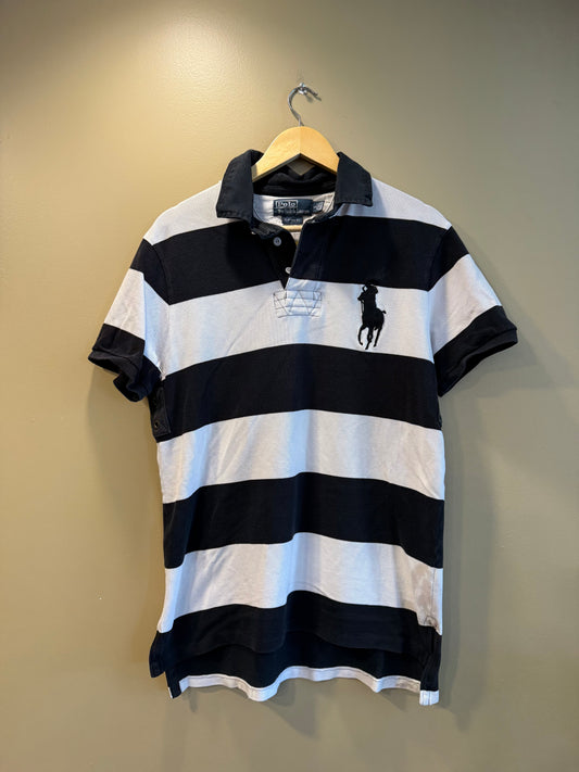 Vintage Polo Ralph Lauren Black & White Striped Polo Shirt- L