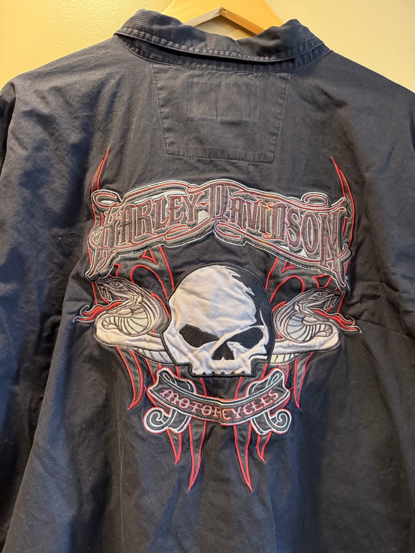 Vintage Harley Davidson Gothic Embroidered Long Sleeve Button-Up Shirt- XL
