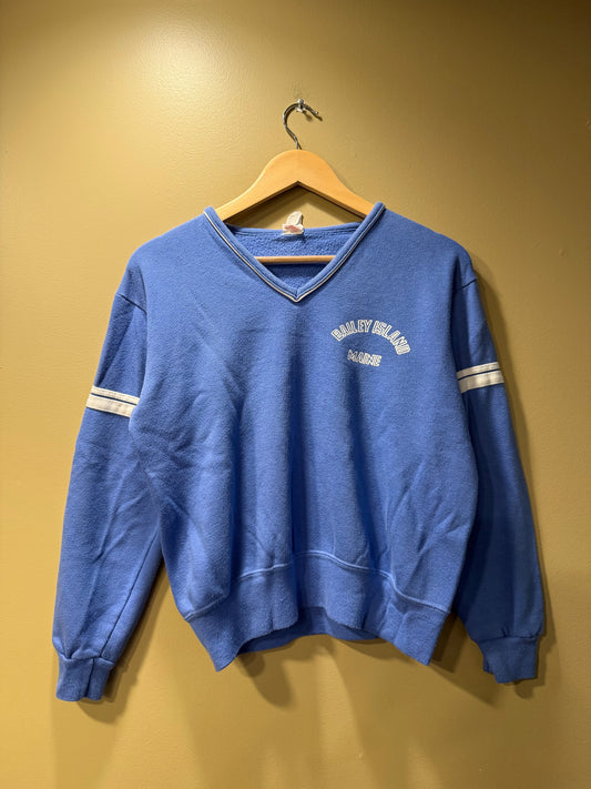 Vintage Bailey Island Blue V-Neck Coastal Crewneck Sweatshirt- S