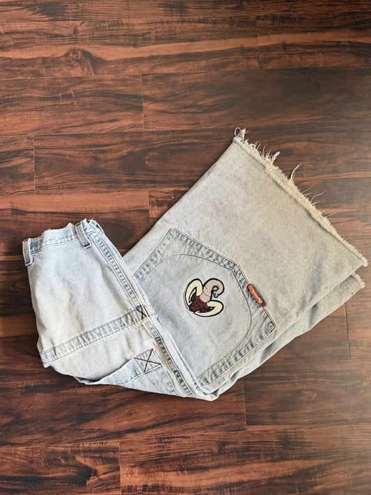 Vintage Y2K JNCO Baggy Streetwear Light Wash Mammoth Wide Leg Denim Jeans- 31x28