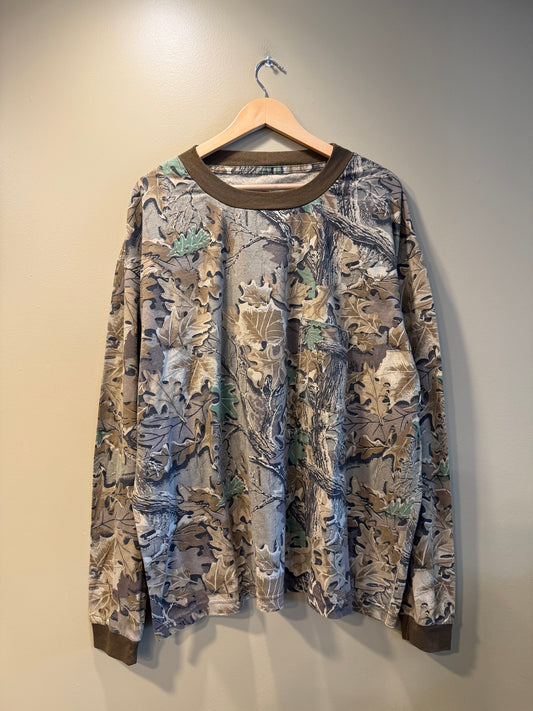 Vintage RealTree Advantage Brown Collar Camo Long-Sleeve Pocket T-Shirt- XXL
