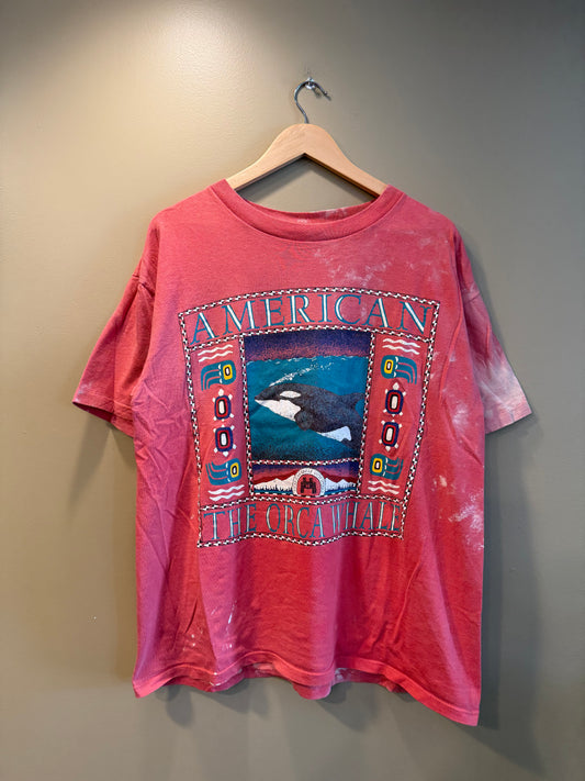 Vintage American Eagle Orca Whale Red Bleach Dye T-Shirt- L