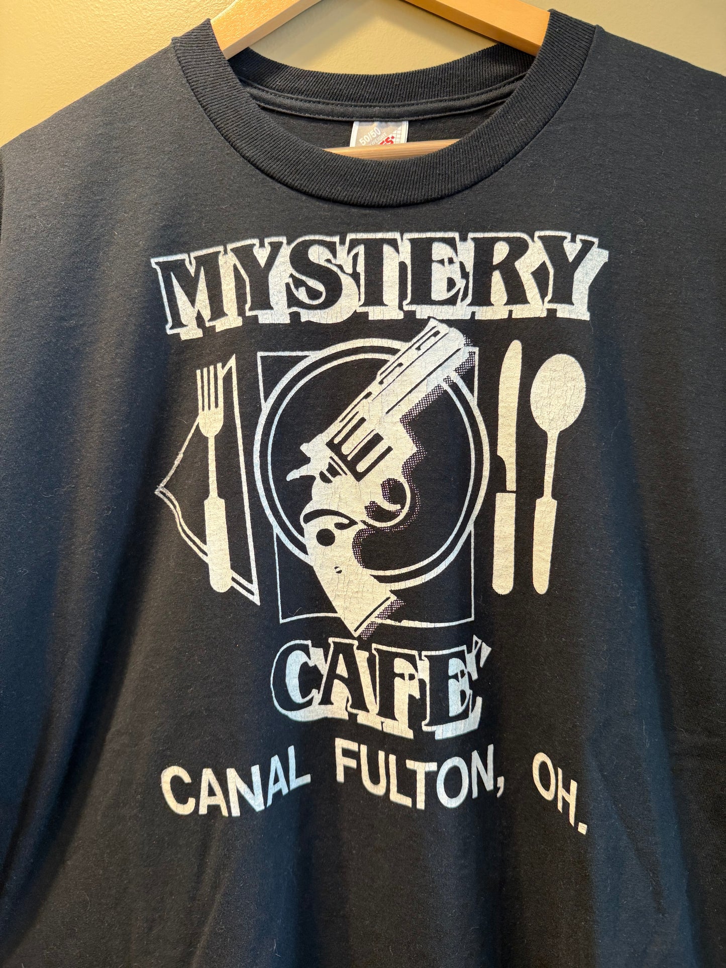 Vintage Mystery Cafe Black Pistol T-Shirt- XL/XXL