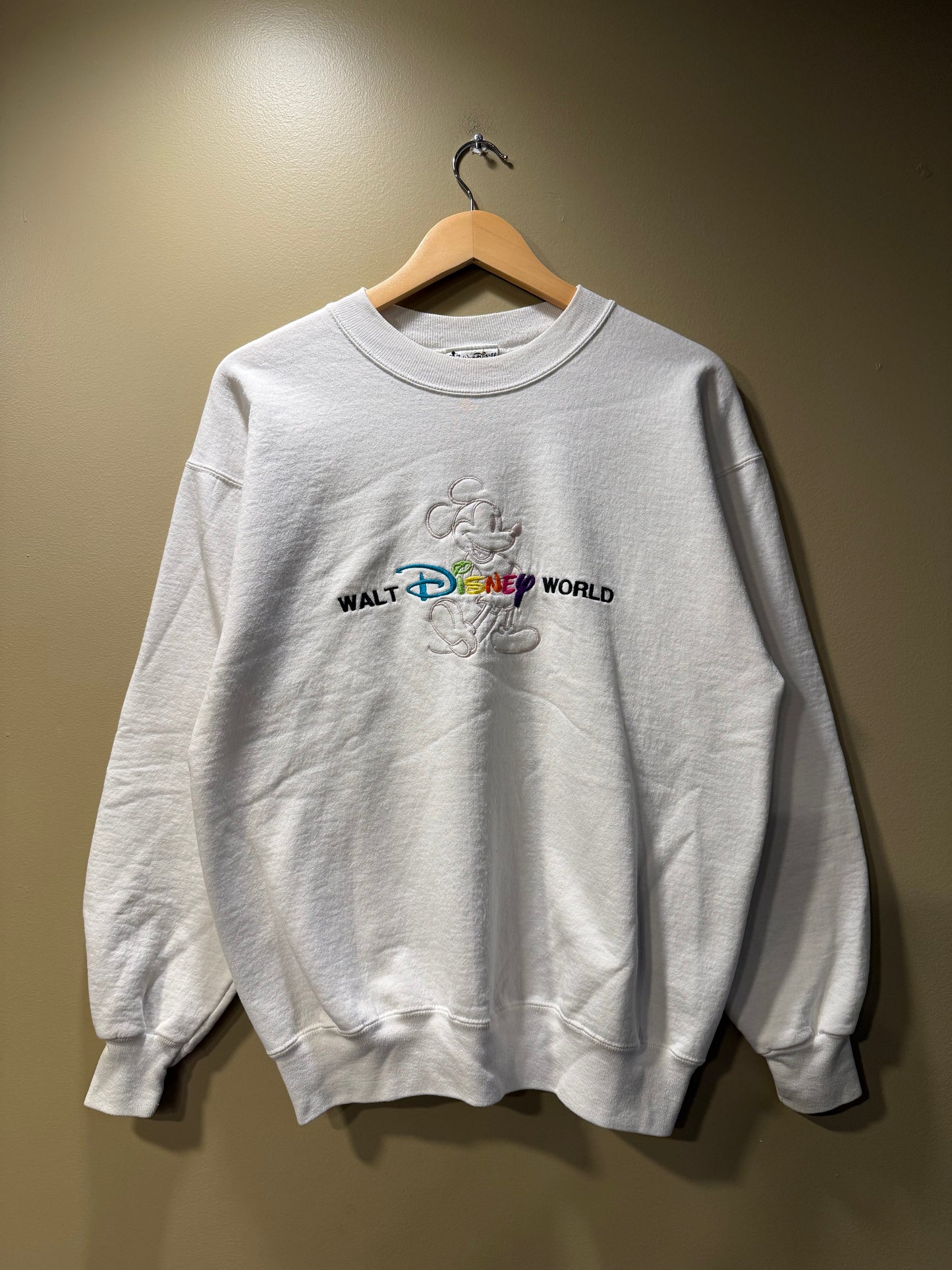 Vintage Walt Disney World Mickey Mouse Rainbow Embroidered Sweatshirt- L