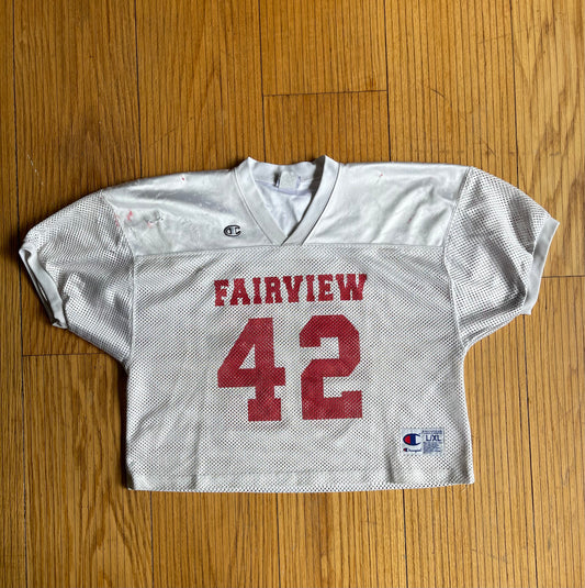 Vintage Distressed Champion Cropped-Fit Football Jersey- L/XL