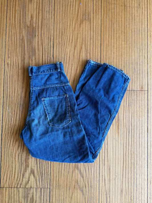 Vintage 70s Flannel-Lined Repaired Denim Jeans- 26x27