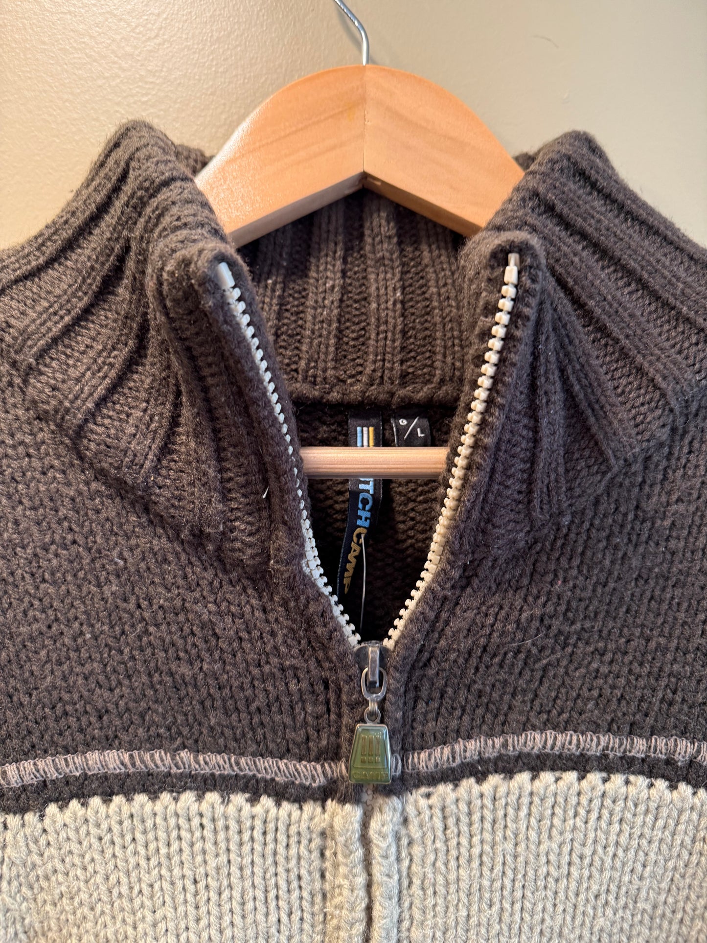 Vintage Brown & Orange Heavyweight Quarter-Zip Sweater- L