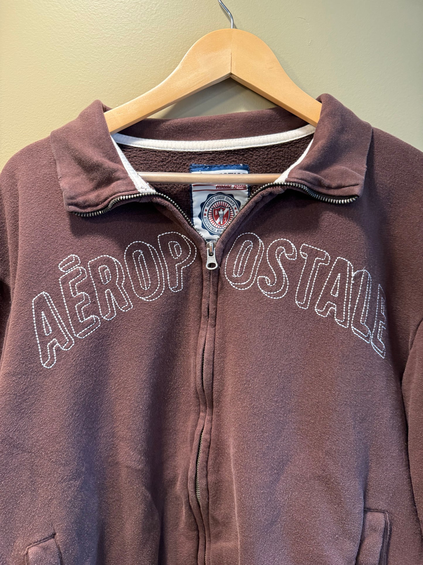 Vintage Y2K Aeropostale Brown Collared Zip-Up Sweatshirt- XL