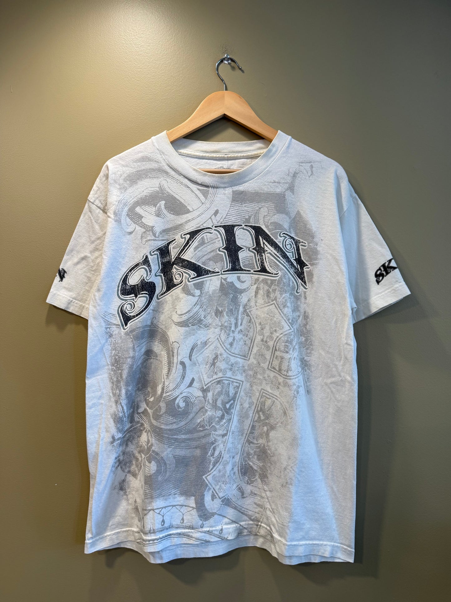 Vintage Skin All Over Print White Gothic T-Shirt- L