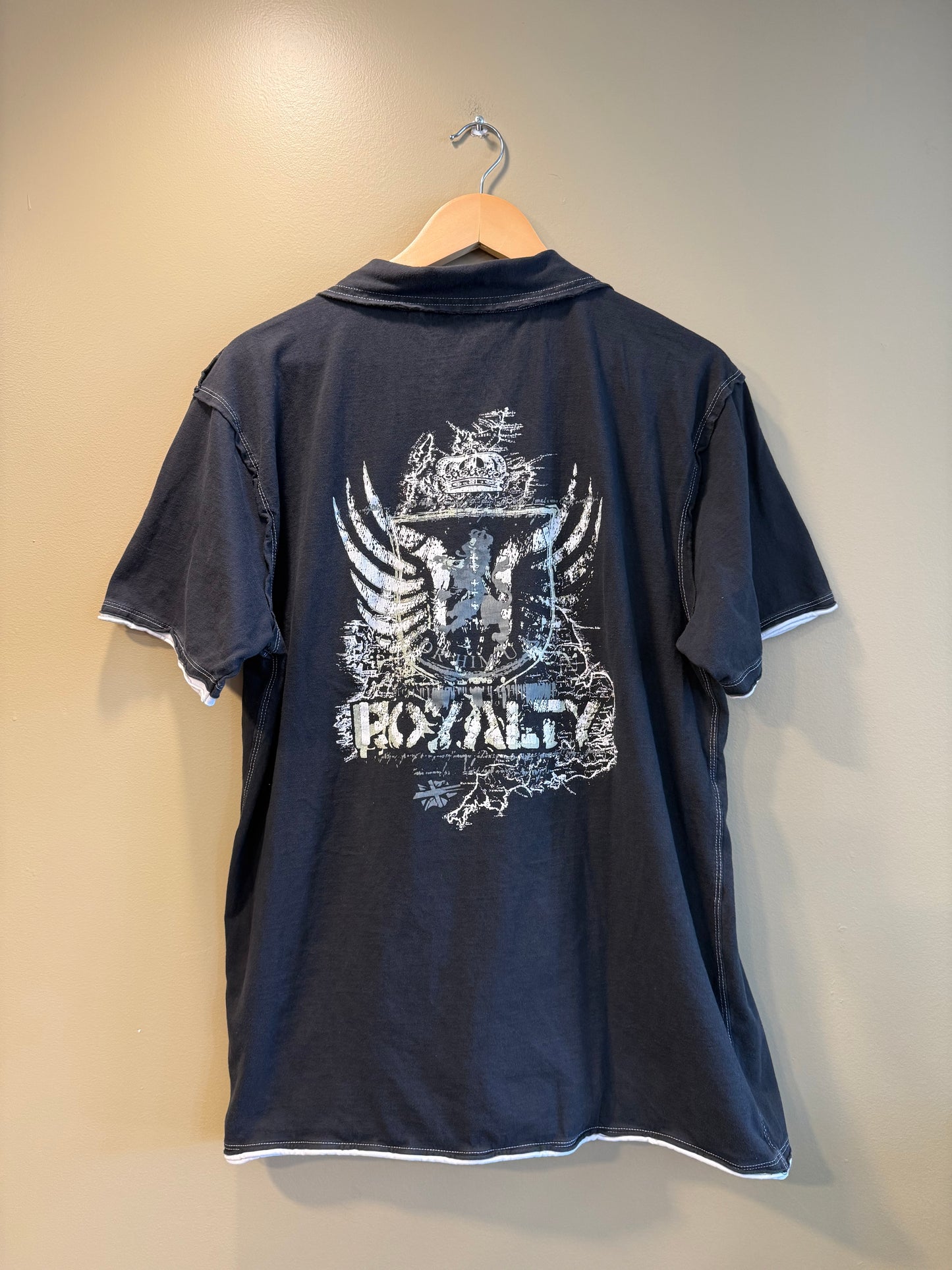 Vintage Y2K Royalty Black Graphic Button-Up Shirt- M