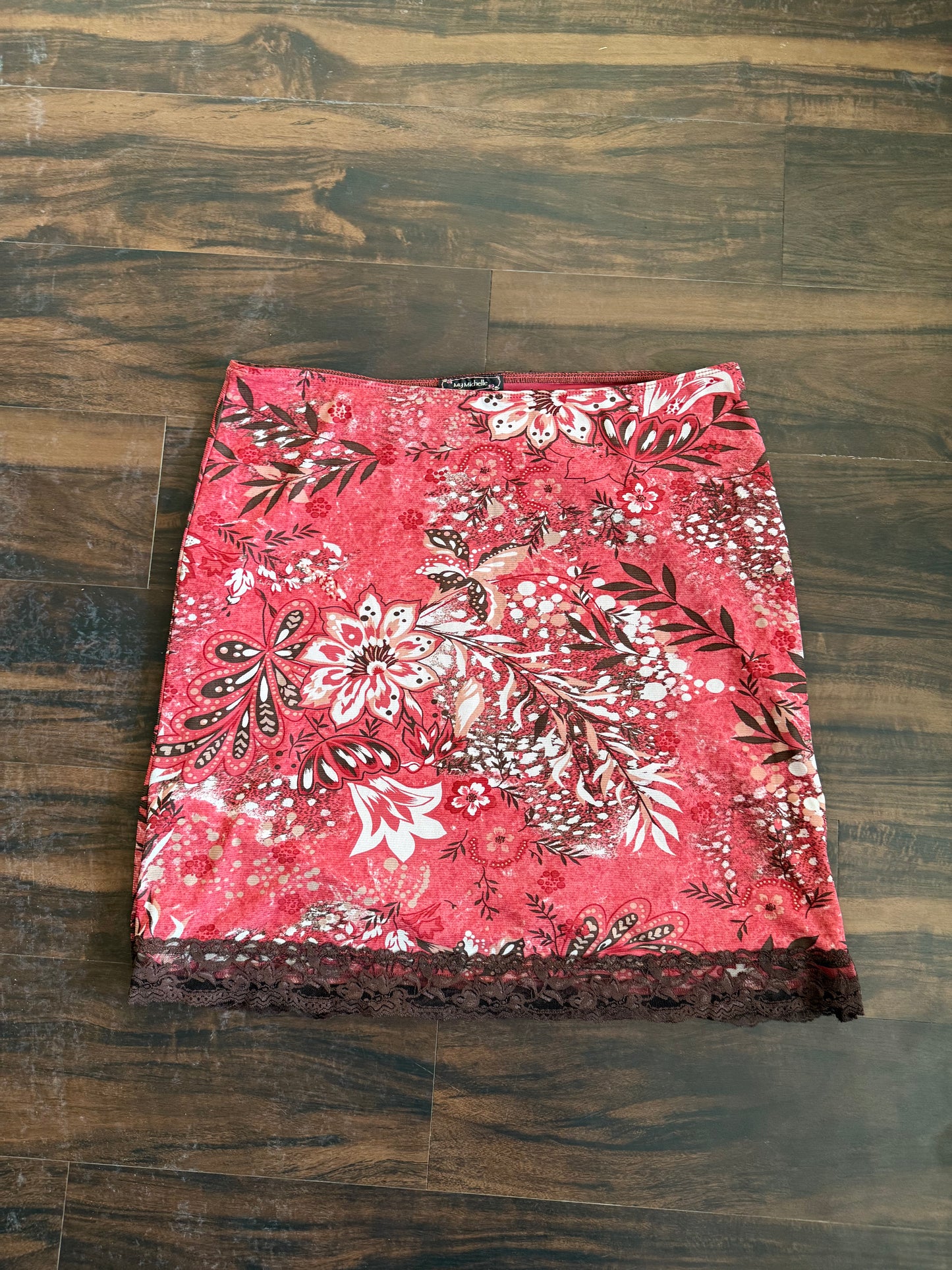 Vintage My Michelle Pink Lace Floral Skirt- XL