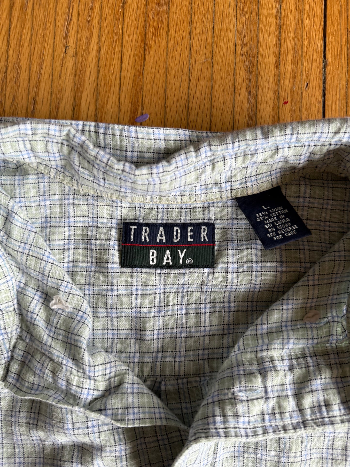 Vintage Trader Bay Linen Checkered Button Down Casual Shirt- L