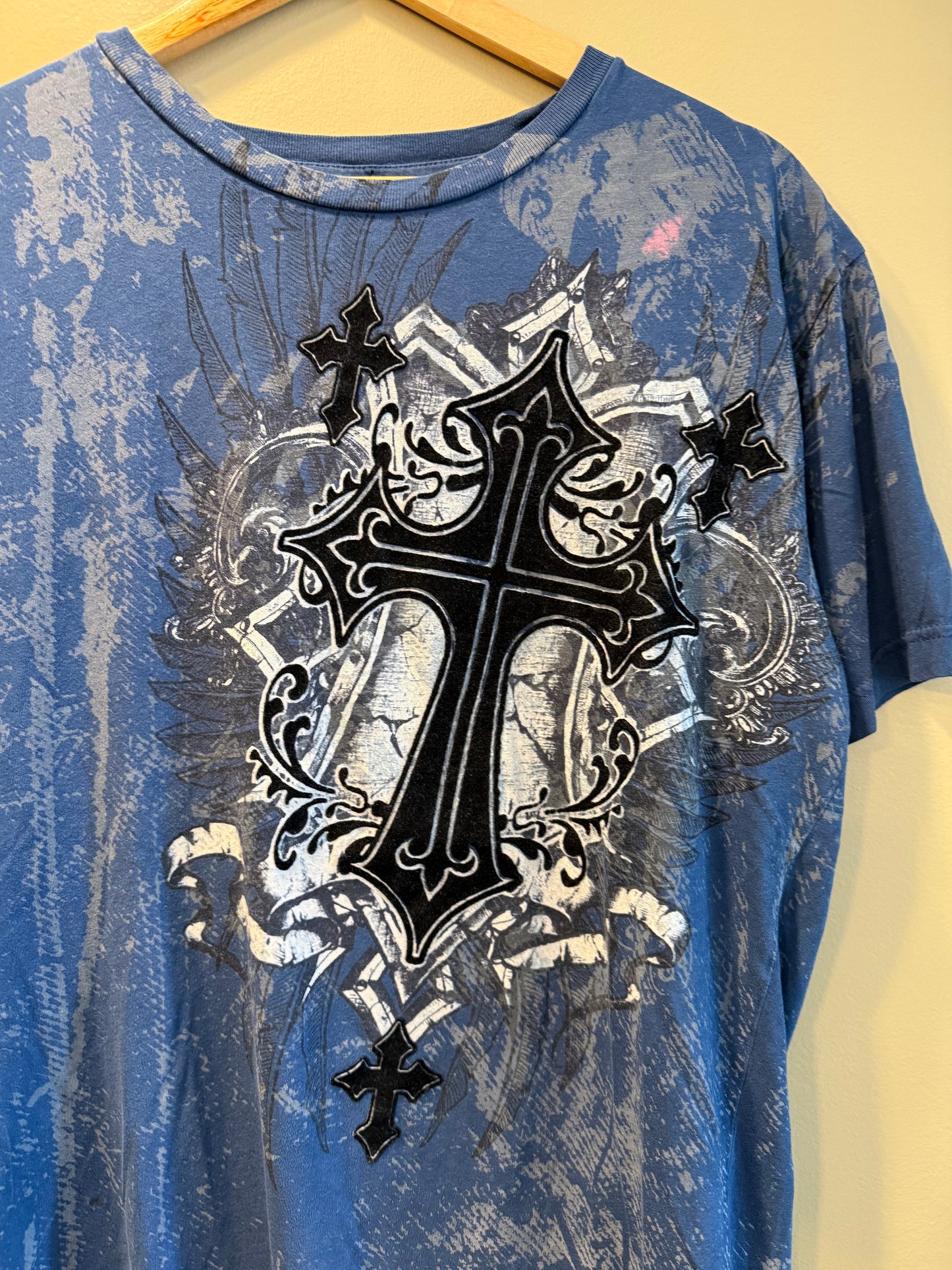 Vintage Y2K Raw Skate Salvation Blue Cross T-Shirt- M