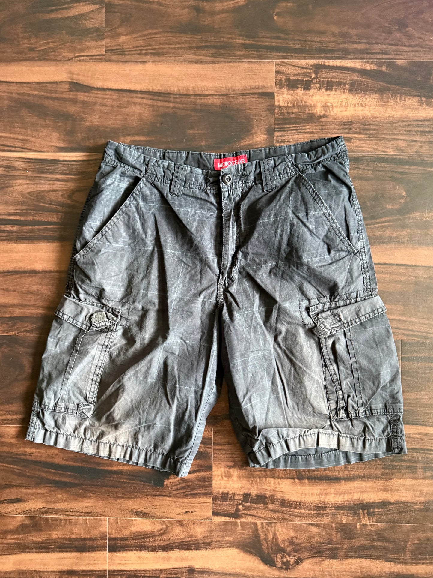 Vintage Motogear Black Checkered Cargo Shorts- 32