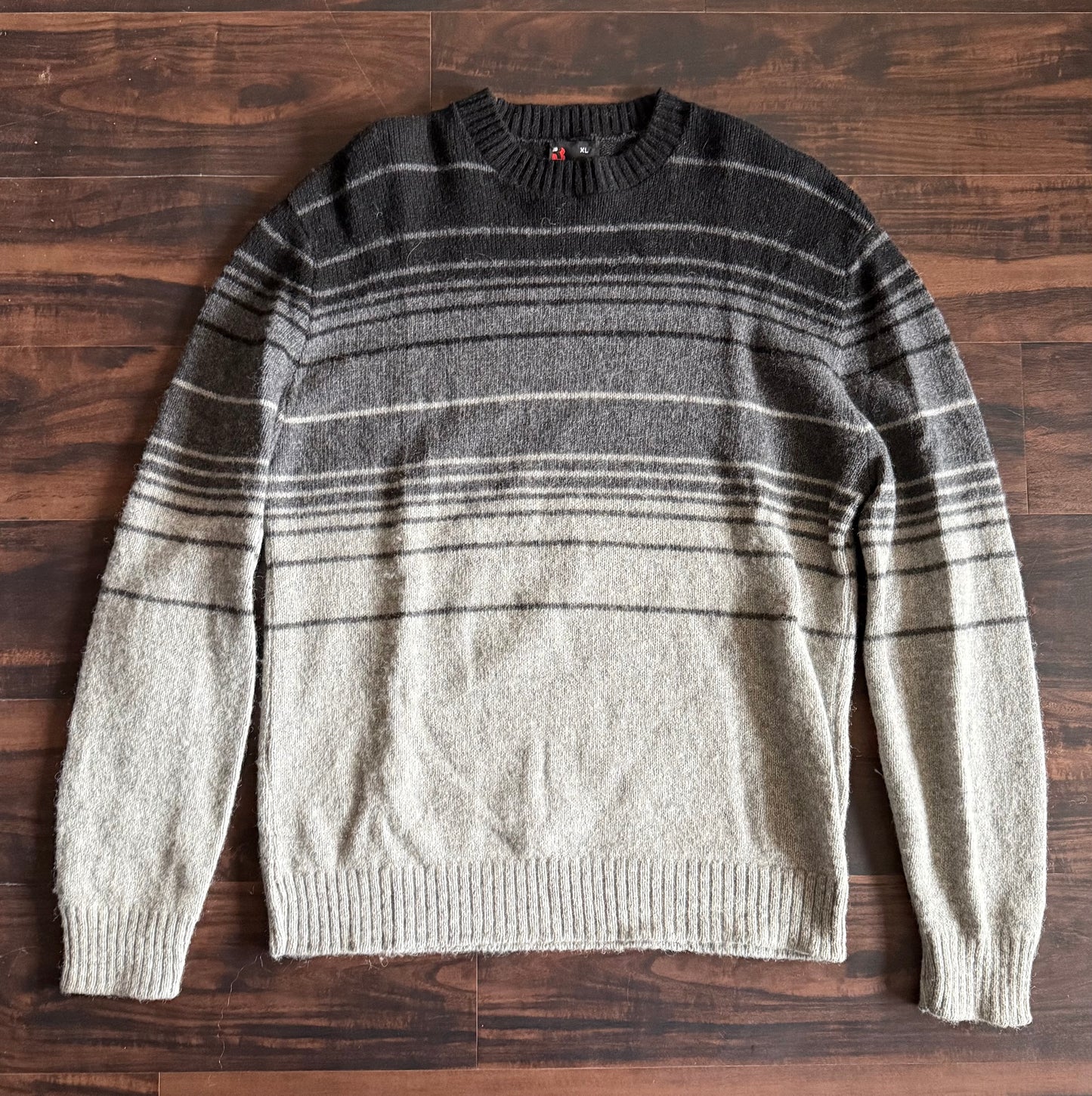 Vintage Robert Bruce Wool Gray Scale Striped Sweater- L