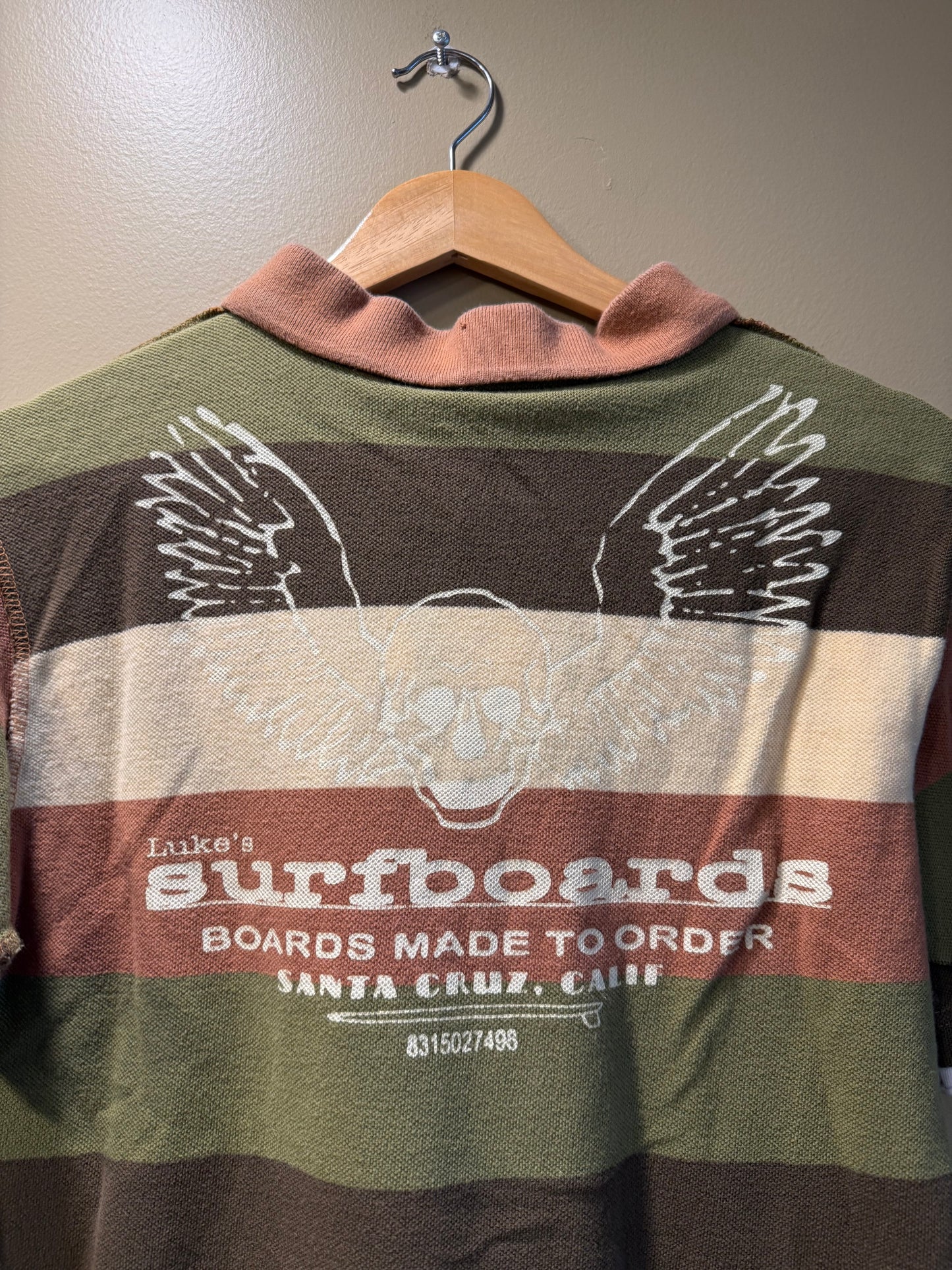 Vintage Y2K Luke’s Surfboards Striped Polo Shirt- M