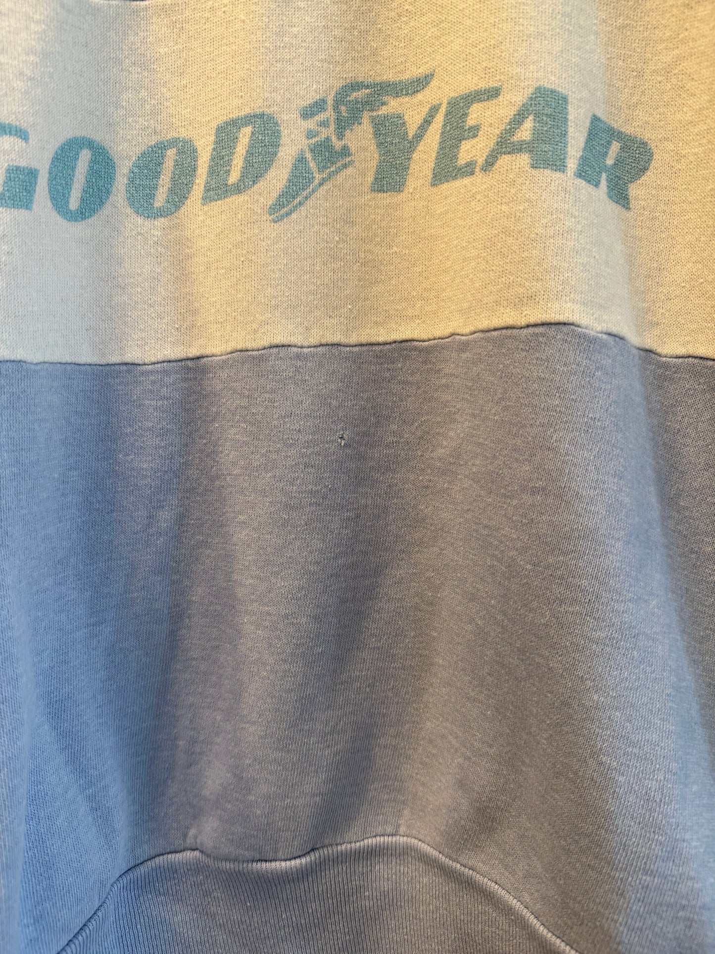 Vintage 80s Goodyear Baby Blue Striped Crewneck Sweatshirt- L