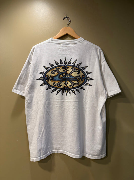 Vintage Quiksilver White Tribal Logo T-Shirt- XL