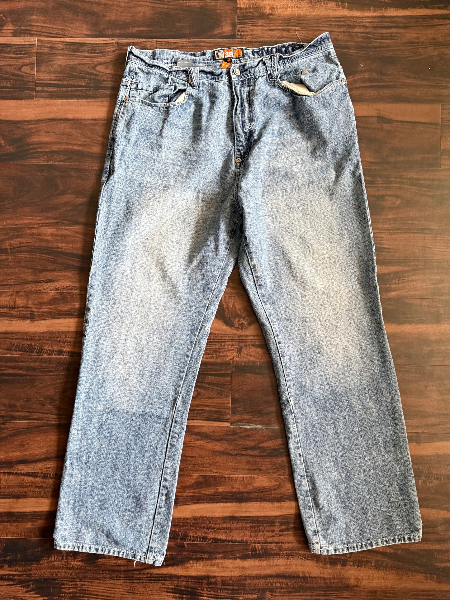 Vintage Y2K Akademiks Light Wash Graphic Pocket Denim Jeans- 38x34