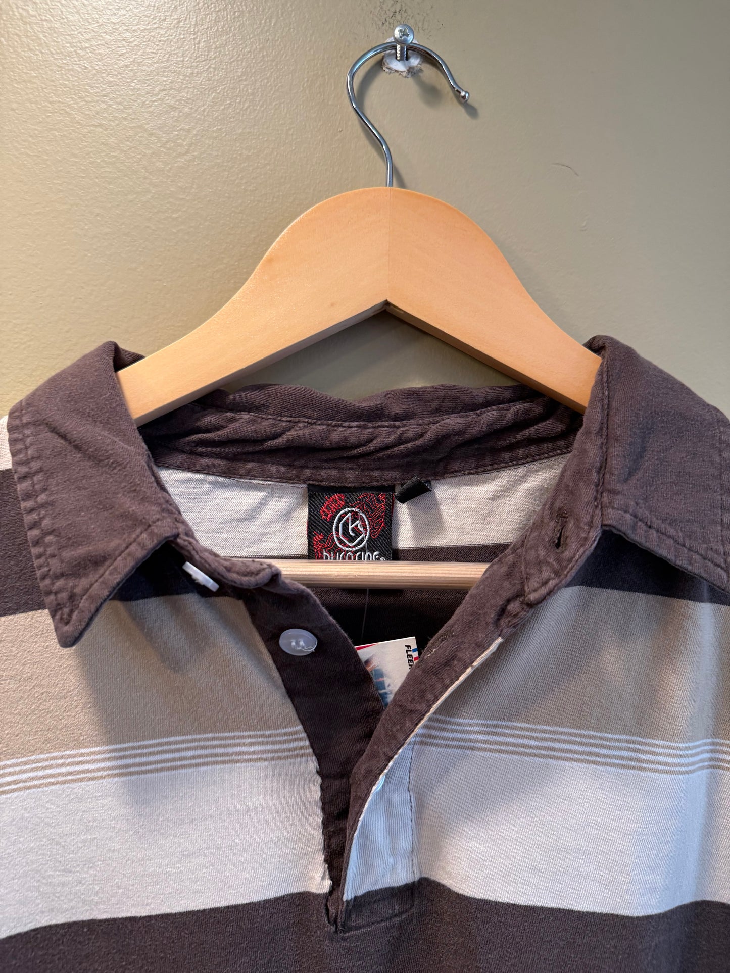 Vintage Y2K Striped Brown Polo Shirt- XL