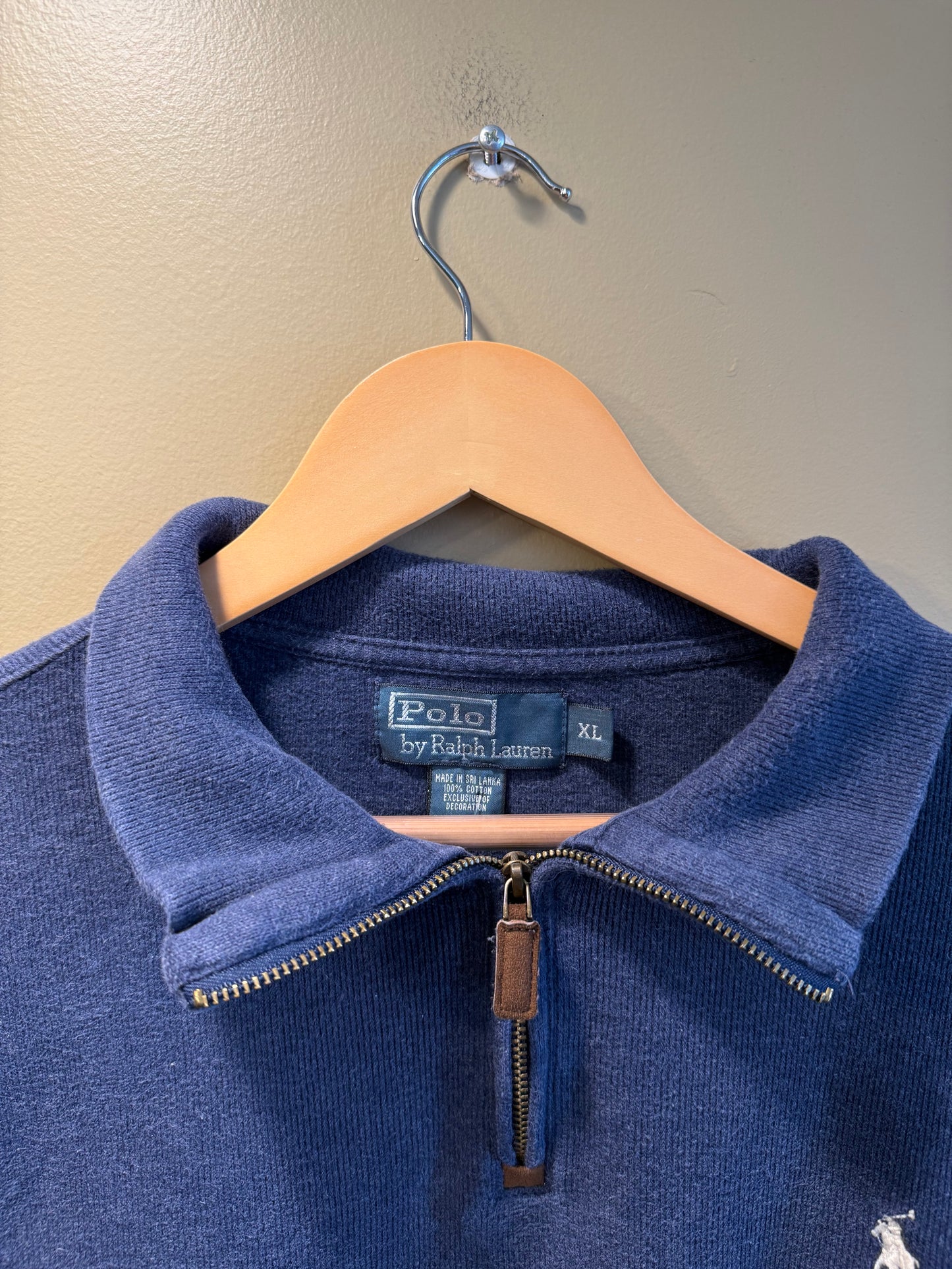 Vintage Polo Ralph Lauren Blue & White Quarter-Zip Sweater- XL