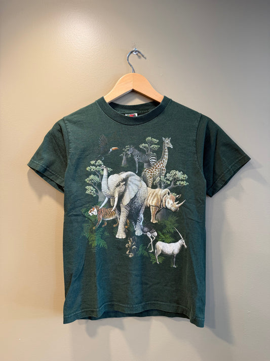 Vintage Nature Animals Green All Over Print Baby Tee T-Shirt- S