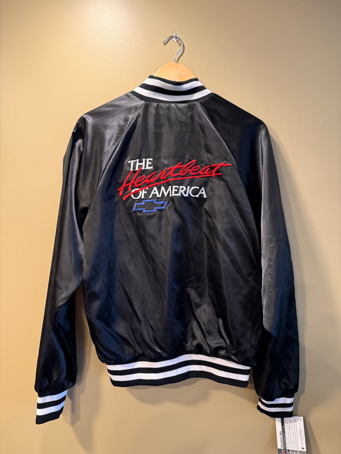 Vintage Chevrolet The Heartbeat of America Navy Black Satin Jacket- M