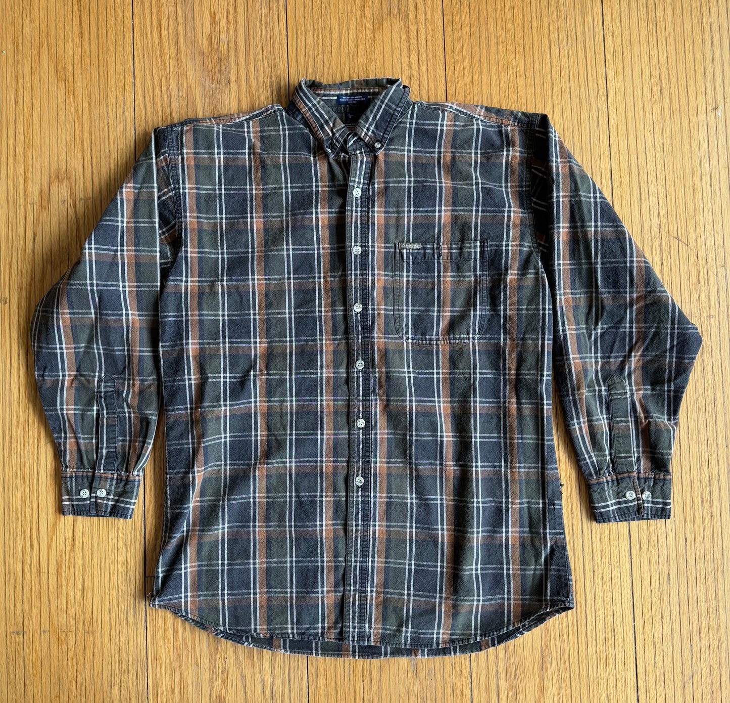 Vintage Dickies Neutral Brown & Green Flannel Button-Up Shirt- L