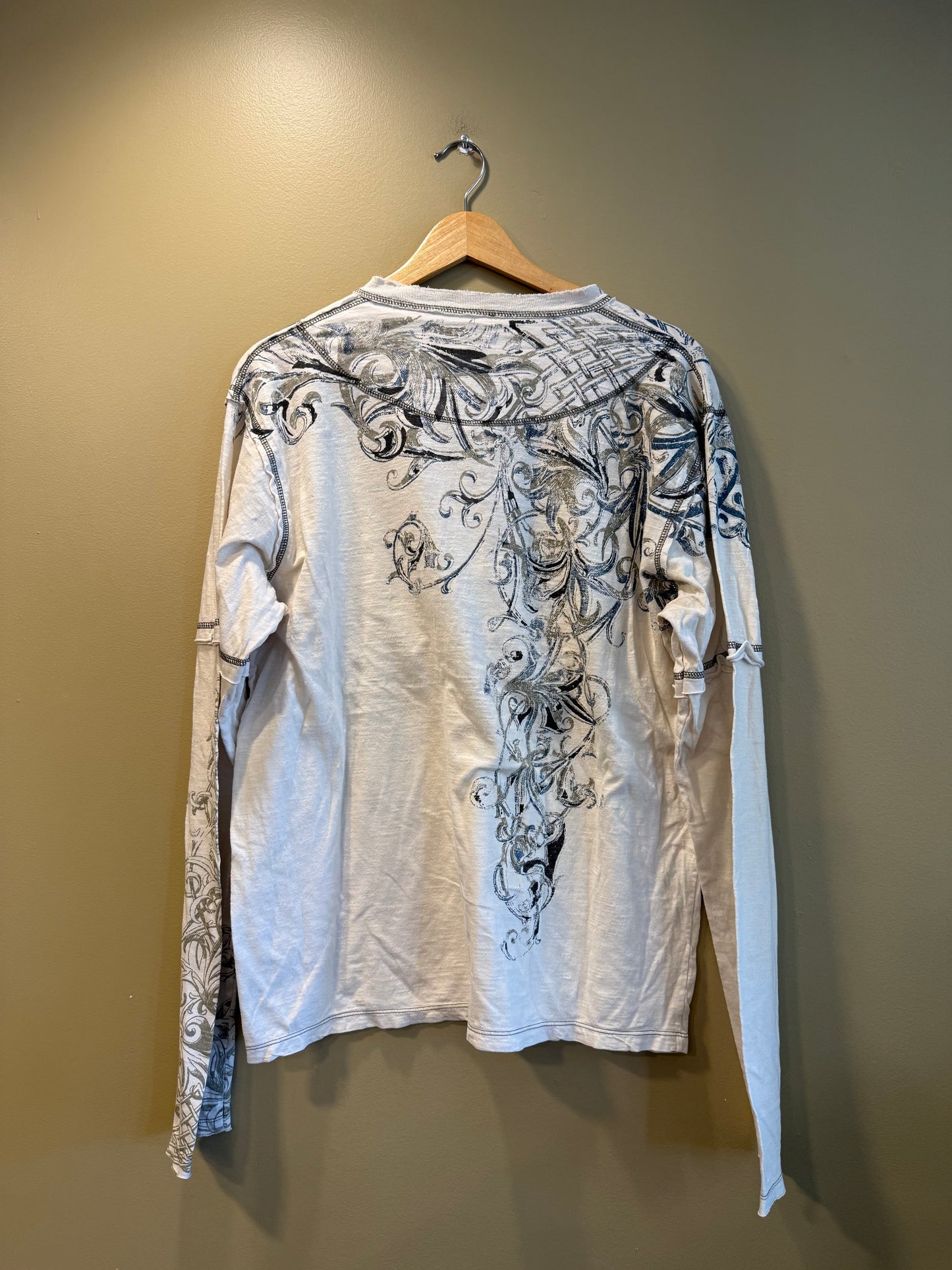 Vintage Division E White Long Sleeve Gothic T-Shirt- L